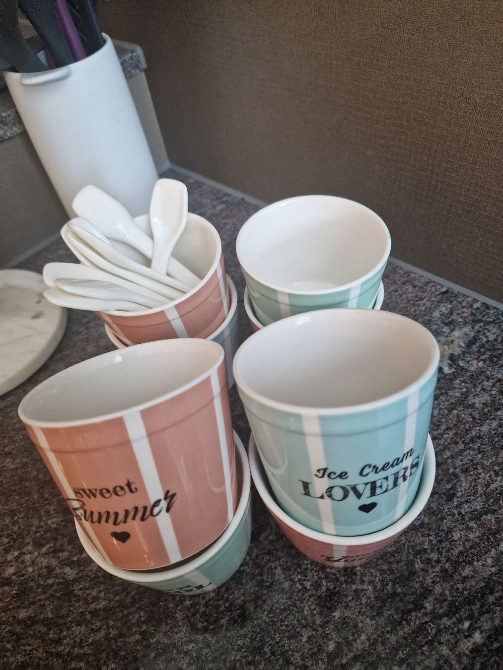 Set di piatti: 4x Eisbecher Set "Sweet Summer" mit Löffel – Nuovo (secondo la descrizione) da Dottikon venduto da chi_lmp6 2