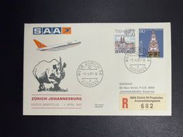 SAA Erstflugbrief Zürich-Johannesburg 1985