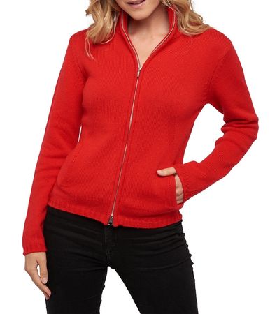 Balldiri 100% Kaschmir Jacke Strickjacke Damen 6-fädig rot S