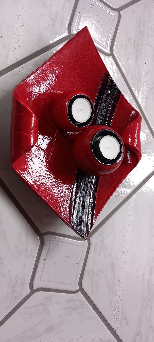 Tutte le decorazioni: Rote Deko Schale mit Kerzenständer – Usato da Buttikon SZ venduto da MH1976 3