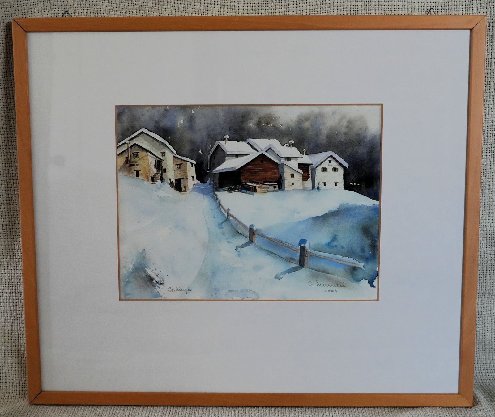 Dipinti: Aquarell-Gemälde "Splüga" in Holzrahmen – Usato da Riggisberg venduto da Oldplatipus