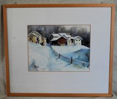 Aquarell-Gemälde "Splüga" in Holzrahmen