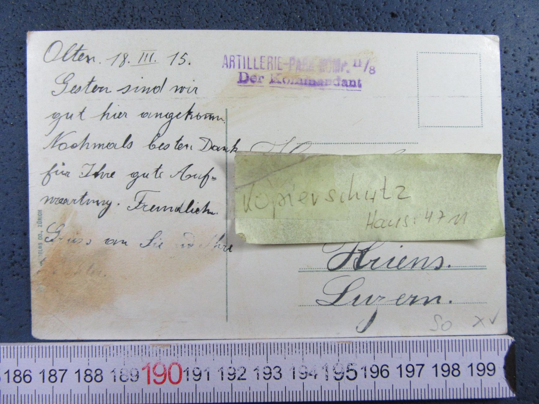 Cartoline postali: OLTEN BAHNHOF 1915 GÜZERZUG SO AK BUG – Usato da Ettingen venduto da Hausi4711 3