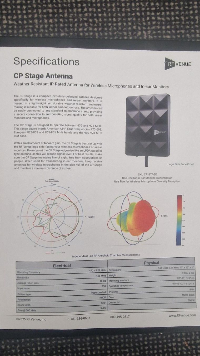 Radiocomunicazione: RF Venue CP Stage Antenna – Nuovo (secondo la descrizione) da Rapperswil SG venduto da MyChurch 2