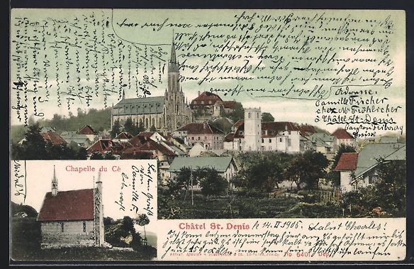 Cartoline postali: Châtel St. Denis Chapelle du Cè, Ortsa – Usato da Berlin venduto da bartko-reher