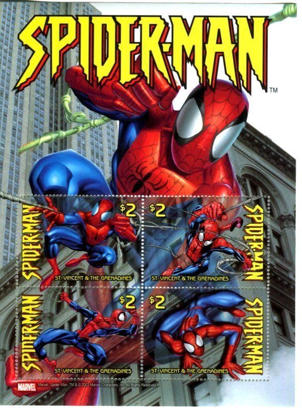 Tutti i francobolli: Block "Spider-Man". St. Vincent – Nuovo e nell'imballaggio originale da Basel venduto da Butsch5