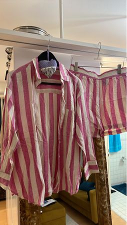Kuzhosen set gestreift pink weiss Baumwolle 