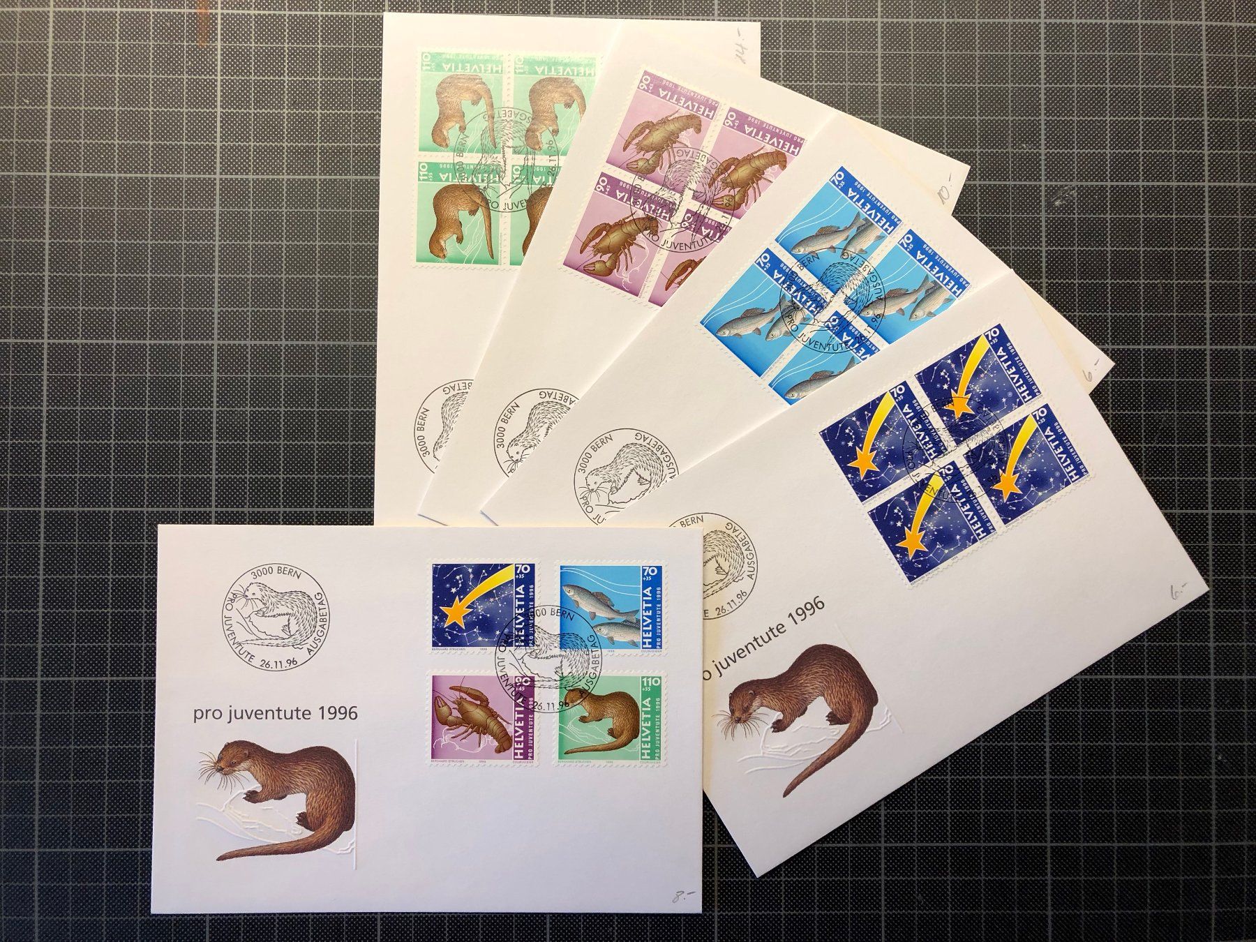 Alle Briefmarken: 5 FDC Pro Juventute Weihnachtmarke, Tiere 1996 ET – Neu (gemäss Beschreibung) aus Kirchenthurnen von Scherzengel