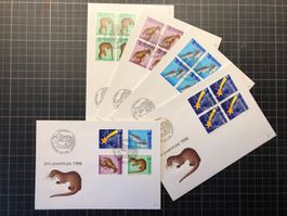 5 FDC Pro Juventute Weihnachtmarke, Tiere 1996 ET