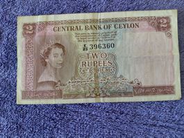 Banknote 2 Rupees Ceylon  1954
