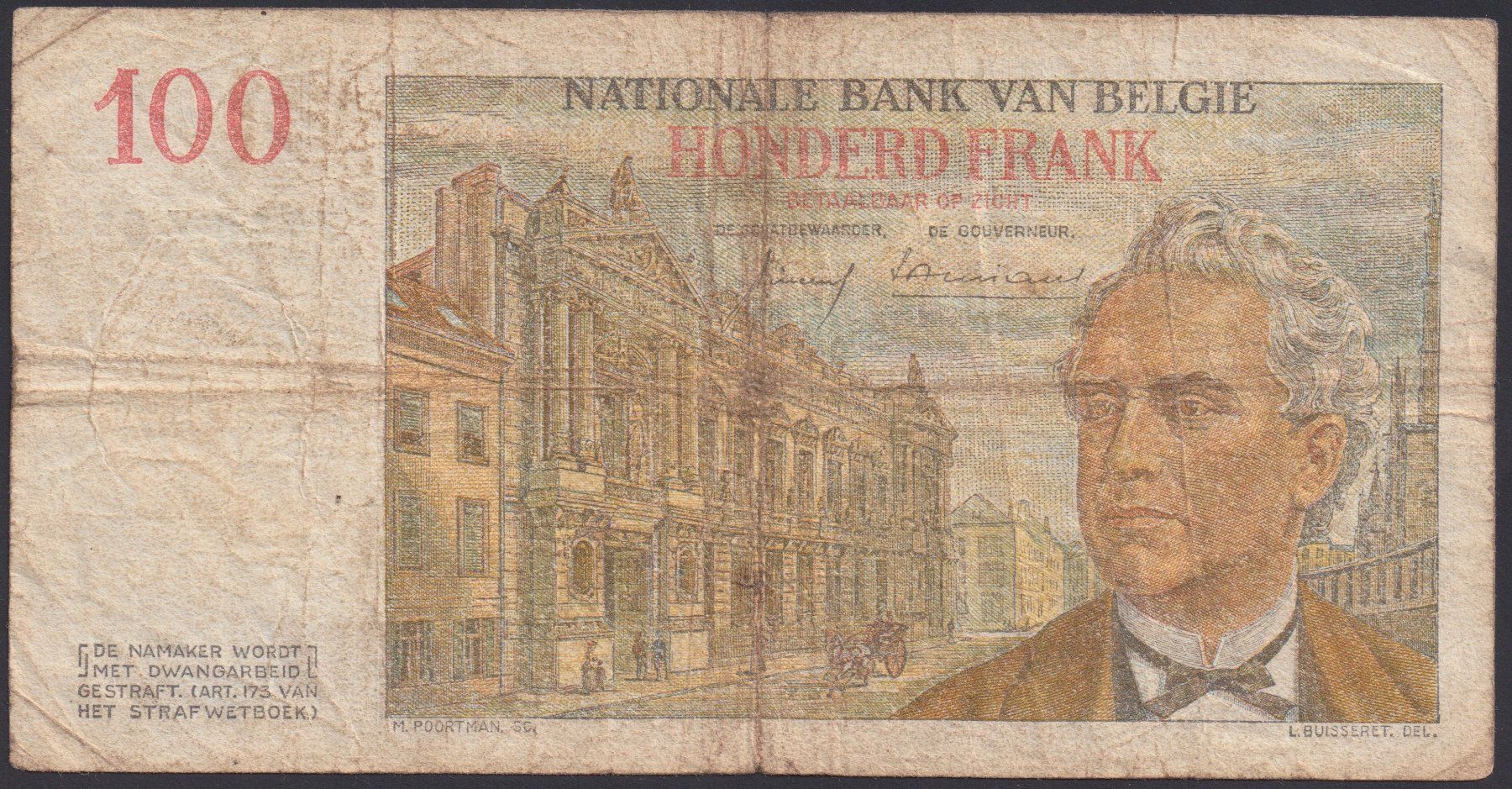Banknoten: Belgien 100 Francs 1957 – Gebraucht aus Brugg AG von banknoten_muesli 1