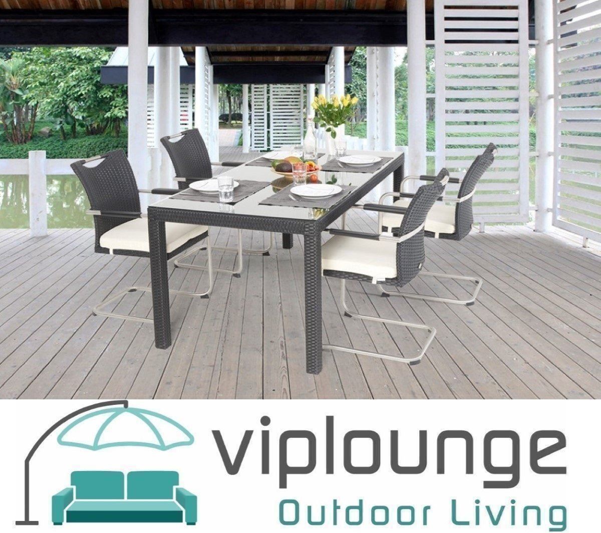 Viplounge Tische: Rattan Gartentisch mit Swing Stühlen – Neu und originalverpackt aus Uznach von viplounge