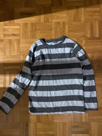 Pull garçon manches longues rayé gris/noir, 144-140cm