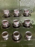 9 Kaffeetassen Porzellan/Zinn