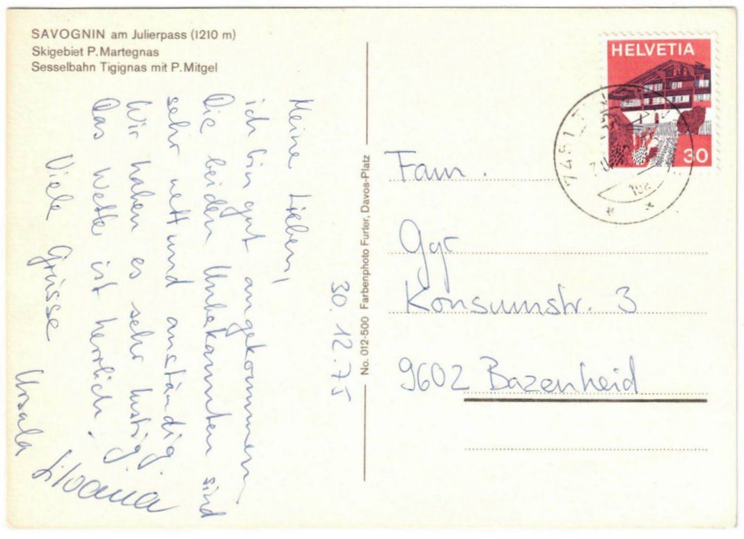 Cartoline postali: Savognin - Sessellift – Usato da Binningen venduto da Mountainrider 1