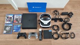 PS4 Slim 1TB Playstation 4 Konsole + VR Brille Set + Spiele