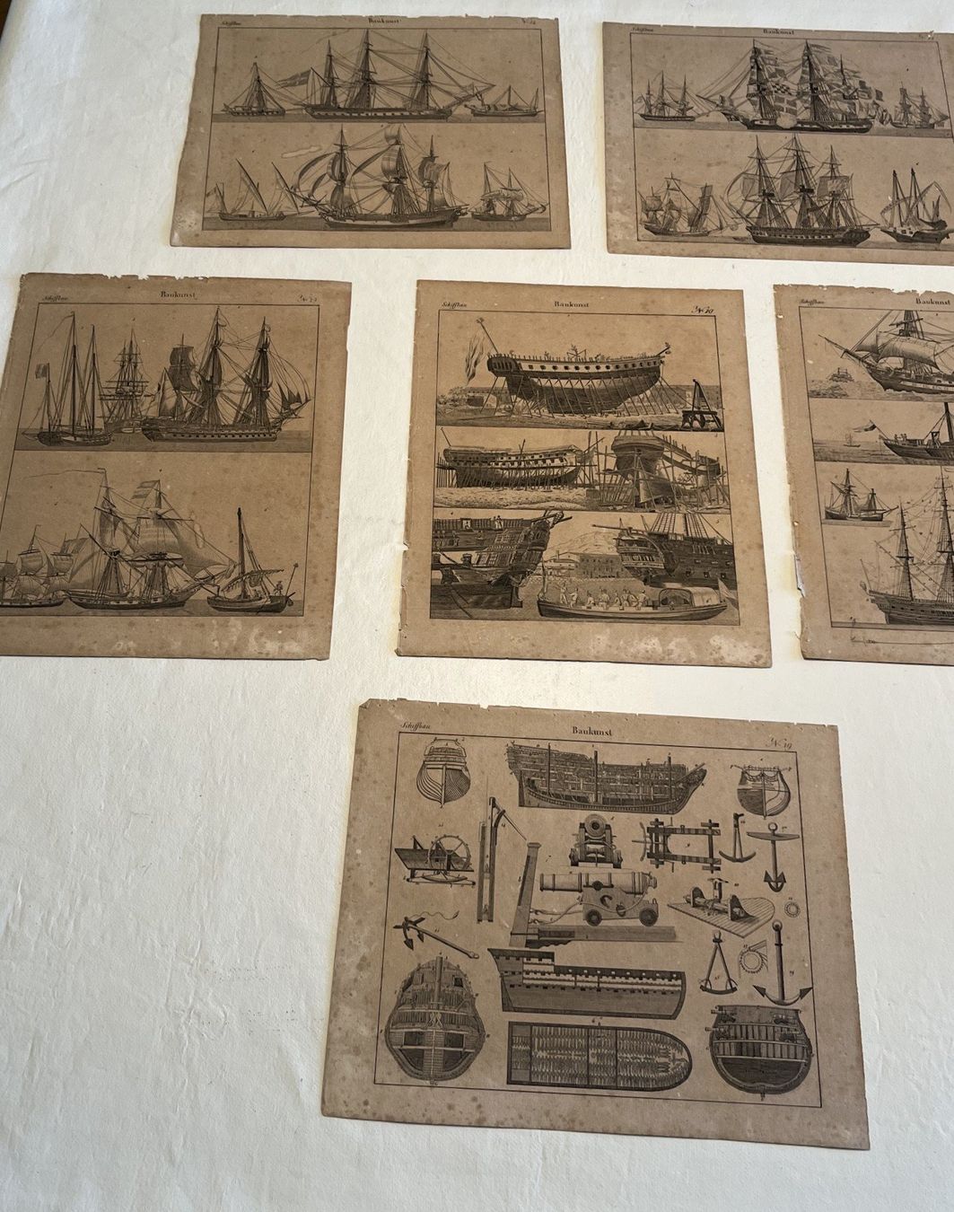 Grafica & Litografie: Six Lithographies Antiques de Construction Navales de 1833 – Usato da Lausanne venduto da charlie_lau24 8