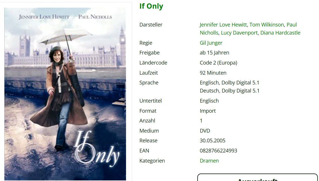 Tutti i DVDs: If Only - *DVD* – Usato da Dietikon venduto da Ruempfli 1