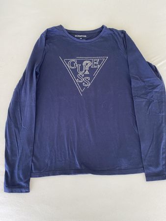 T-shirt Guess manches longues strass T16 fille bleu marine