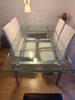 Esstisch mit Glasplatte und Metallgestell, gebraucht