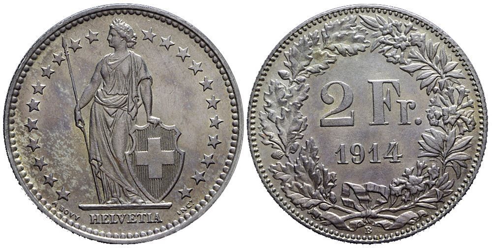 Tutti le monete: 2 Franken 1914 (aa) – Usato da Chiasso venduto da Novamarketing