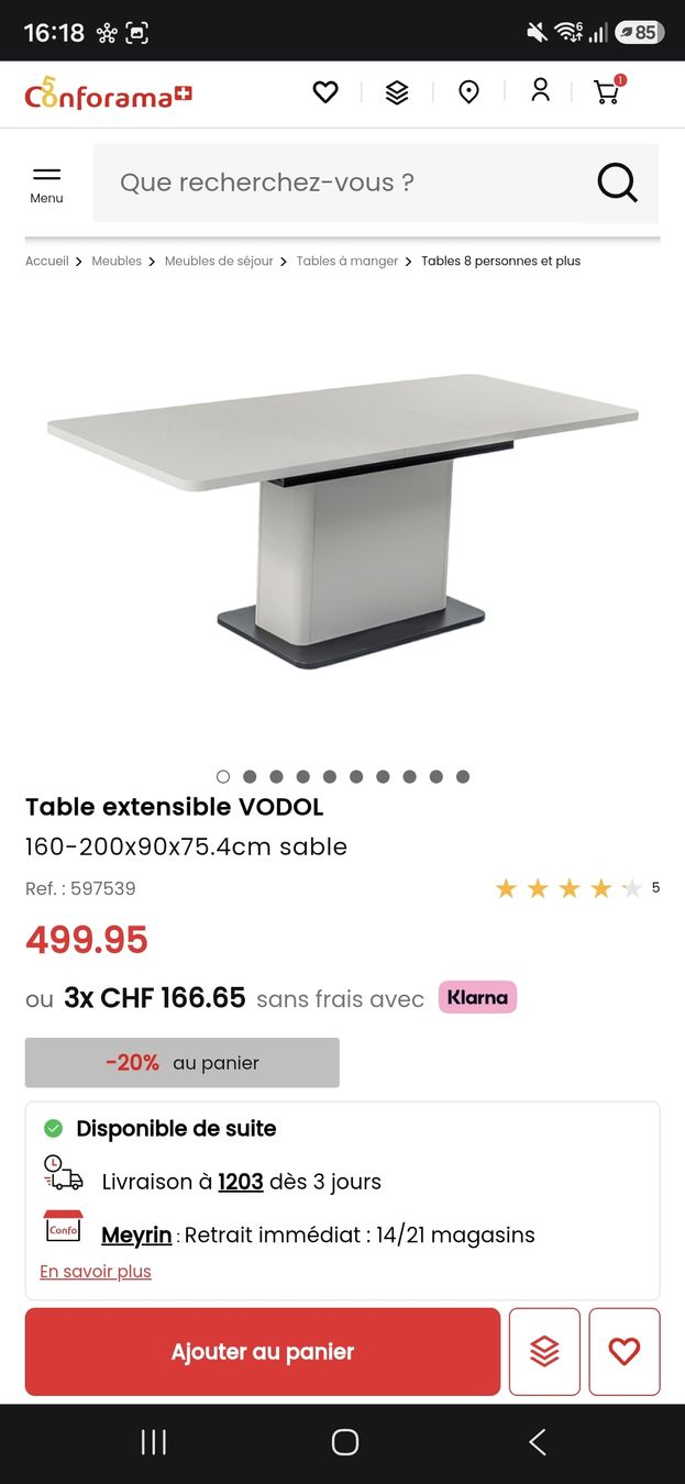 Conforama Tavoli: Table extensible VODOL Conforama 160-200 SABLE – Usato da Genève venduto da ErikaGE 1