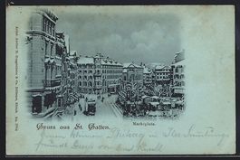 Mondschein-AK St. Gallen, Marktplatz im 