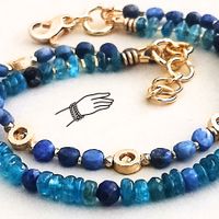 Lapislazuli Apatit Armband blau Unikat 2 Reihen vergoldet