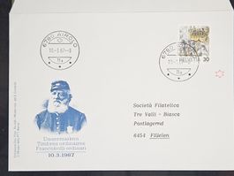 CL23 Enveloppe + Timbre Suisse 1987 avec carte postale