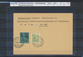 1945 Postbeleg, Winterthur -Nachbelastung