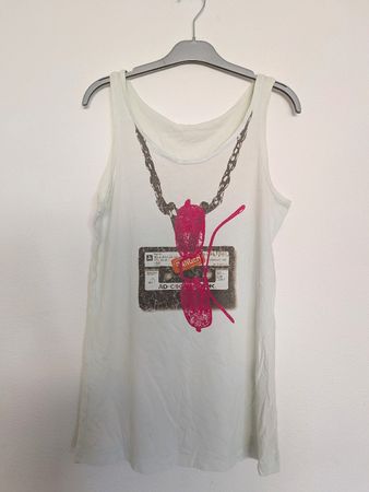 Damen Tanktop weiss mit Print Motiv Gr. S