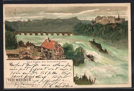 Litho Schaffhausen, Rheinfall, Brücke, 