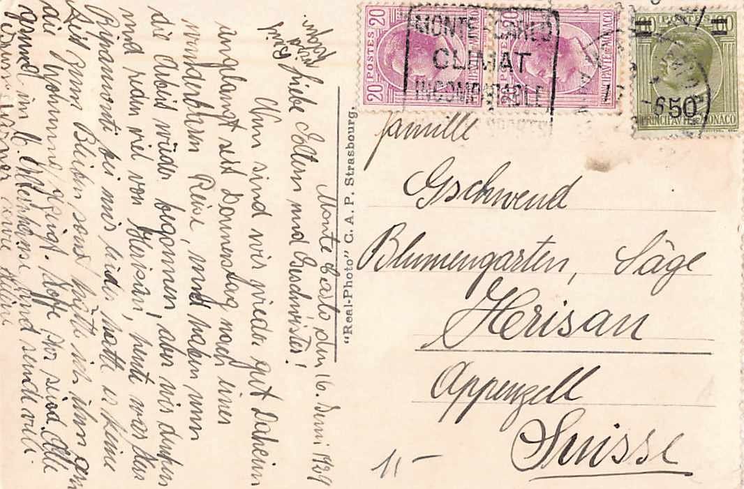 Cartoline postali: EXOTISCHE Ansichtskarten 2x MONTE CARLO MONACO 1912 – Usato da Lufingen venduto da TopAnsichtskarten 3