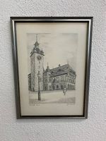 Original Bleistiftzeichnung J. F. Arnold Luzerne Rathausturm