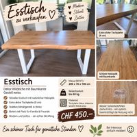 Esstisch Wildeiche Optik Baumkante Metallgestell weiss