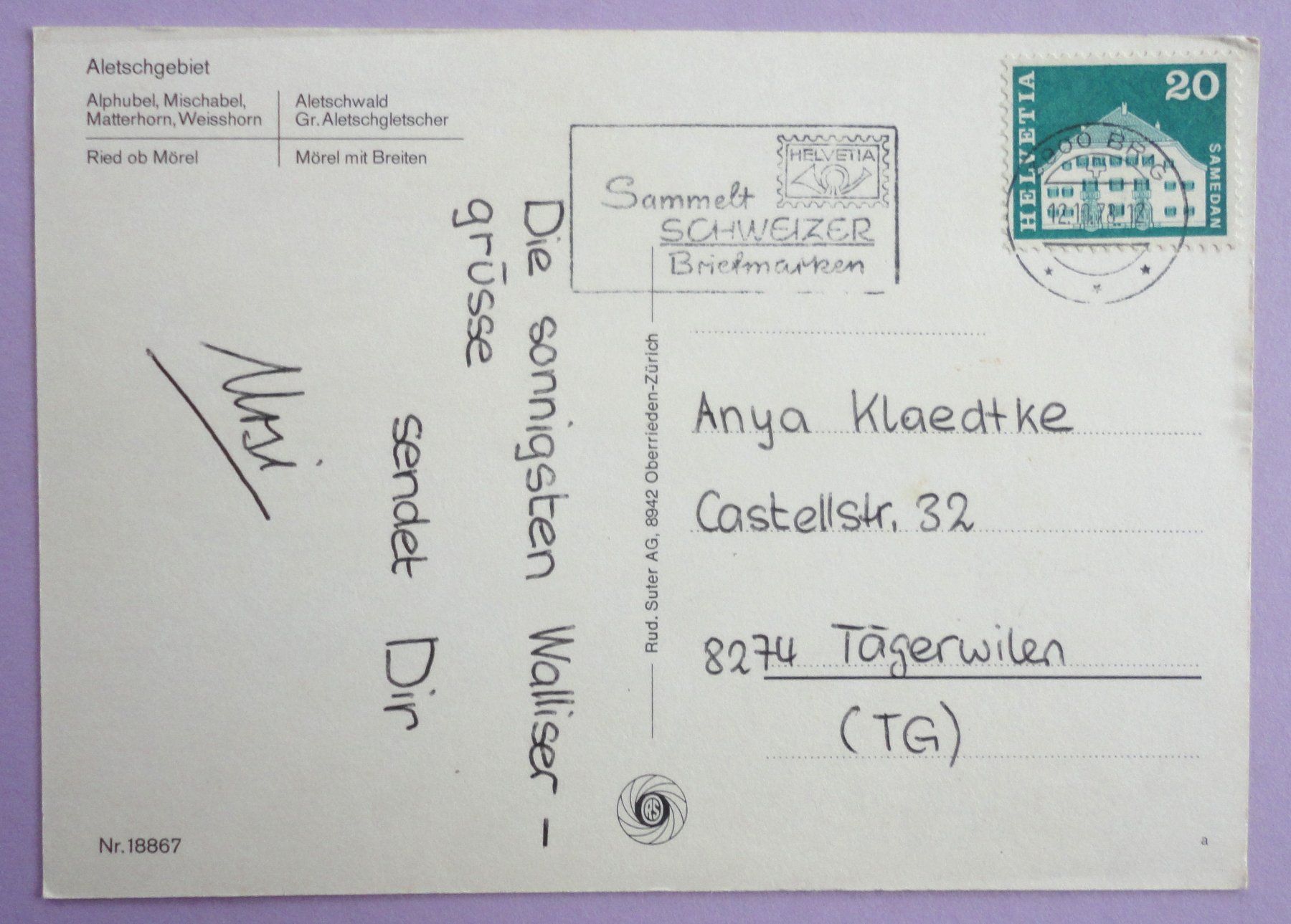 Cartoline postali: Aletschgebiet Ried-Mörel – Usato da Fétigny venduto da Billy2miny 1