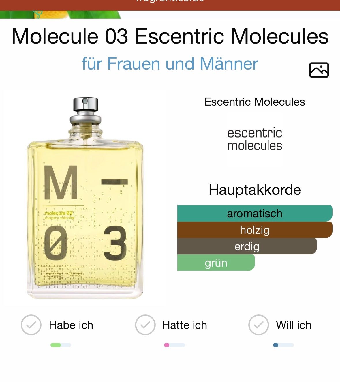 Profumi & Eau de Toilette: Escentric Molecules Molecule 03 Eau de Toilette 8.5ml Neu – Nuovo e nell'imballaggio originale da Zürich venduto da deruja 2