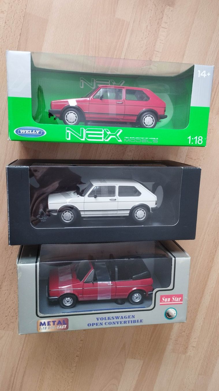 Volkswagen Modellautos: VW Golf I GTI zwei Modelle / ein Golf Cabrio GL – Neu (gemäss Beschreibung) aus Chur von oriori