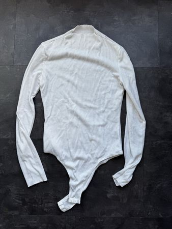 White Ribbed Long Sleeve Bodysuit