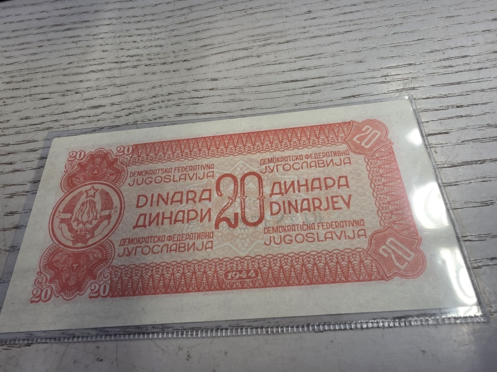 Banconote: 20 Dinara Jugoslawien 1944 Banknote  – Nuovo e nell'imballaggio originale da Herisau venduto da Antiques.AR 1