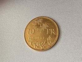 10 Franken Vreneli 1911  / TOP Zustand /  0,1 Mio