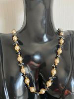 Collier vintage Hématite perles dorées