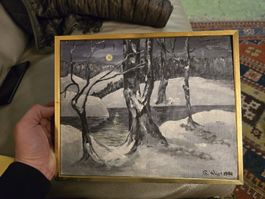 Georgette Wüst Bild "Mondlicht" in Acryl. Winterlandschaft