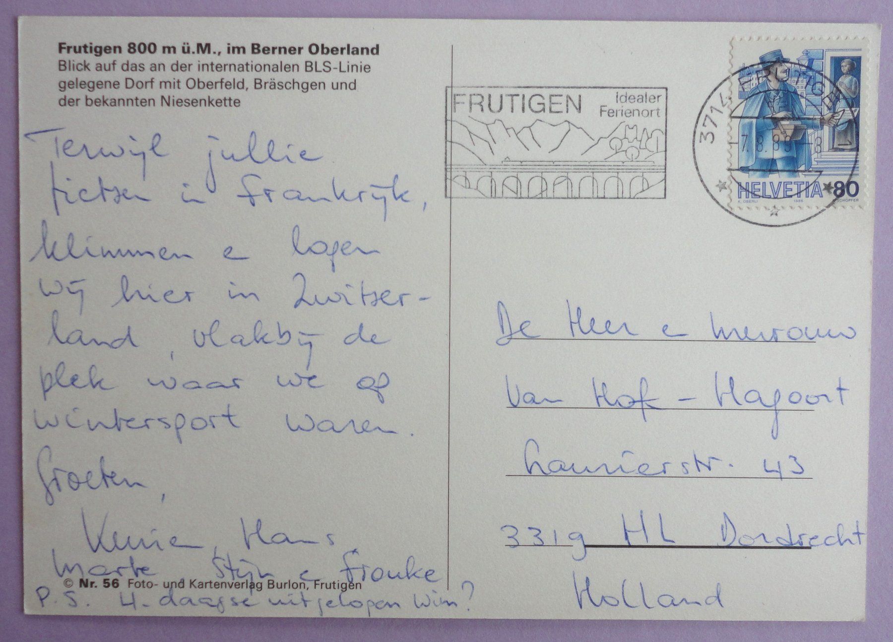 Cartoline postali: Frutigen 800 m ü.M., im B.O. – Usato da Fétigny venduto da Billy2miny 1