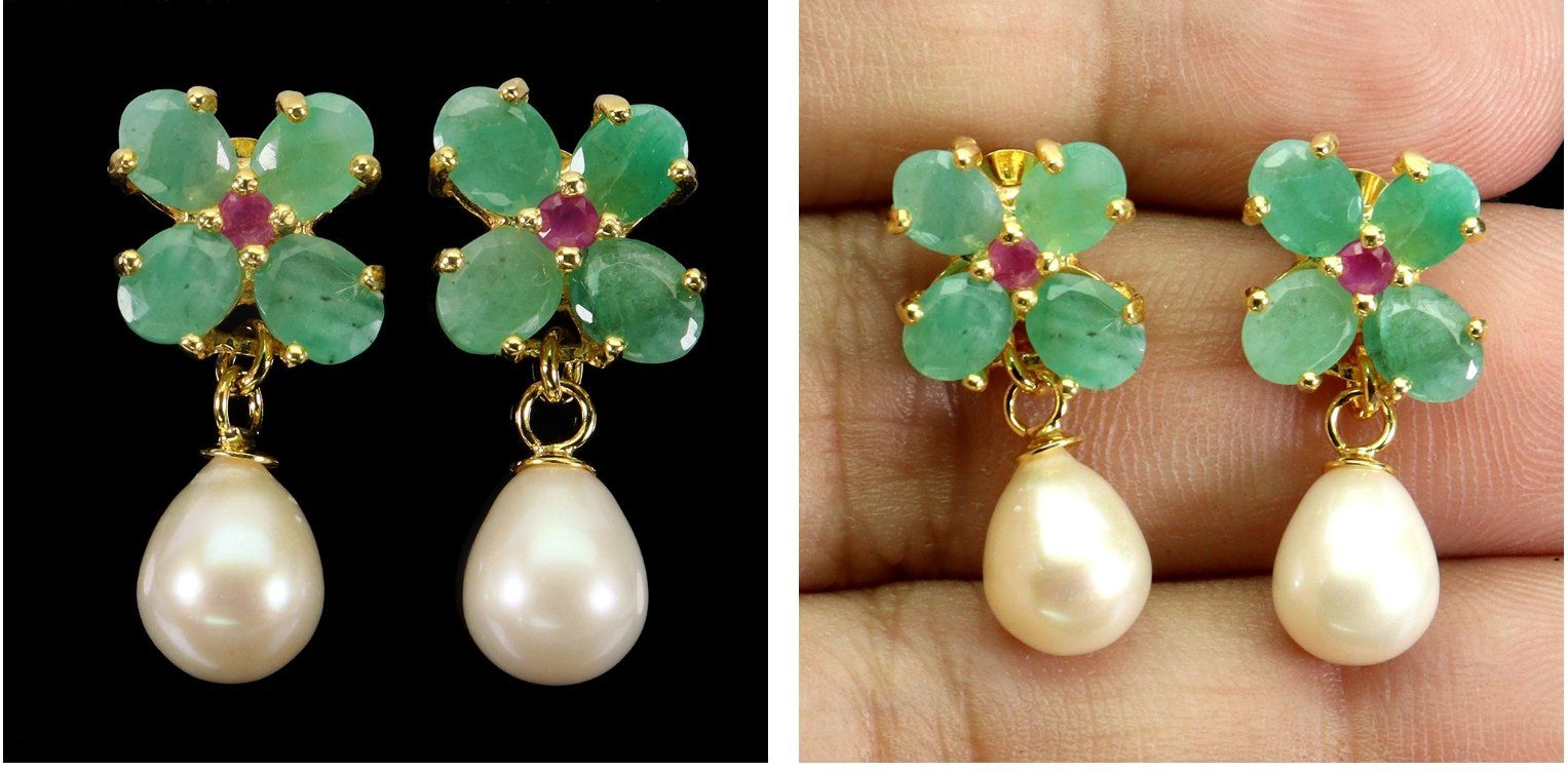Orecchini pendenti & Orecchini a lobo: 925 Silver. Emerald Pearl Ruby natural gemstones – Nuovo (secondo la descrizione) da Sion venduto da tan_rgq7