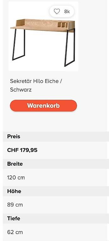 Schreibtische: Hilo Sekretär / Schreibtisch – Gebraucht aus Zürich von haiduken