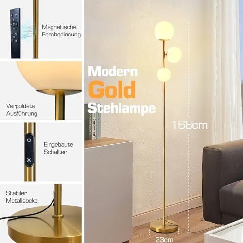 Lampes: LED Stehlampe dimmbar 3 Rundlichter Gold Timer – Neuf avec emballage d'origine à Hundwil par Stallone5 2