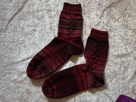 Handgestrickte Wollsocken Gr. ca. 36 | Neu | Rot/Bordeaux