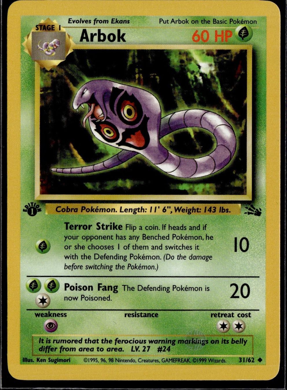 Pokémon Sammelbilder & Trading cards: Arbok 31/62 Fossil 1st Edition – Gebraucht aus Zürich von pokemon_cards