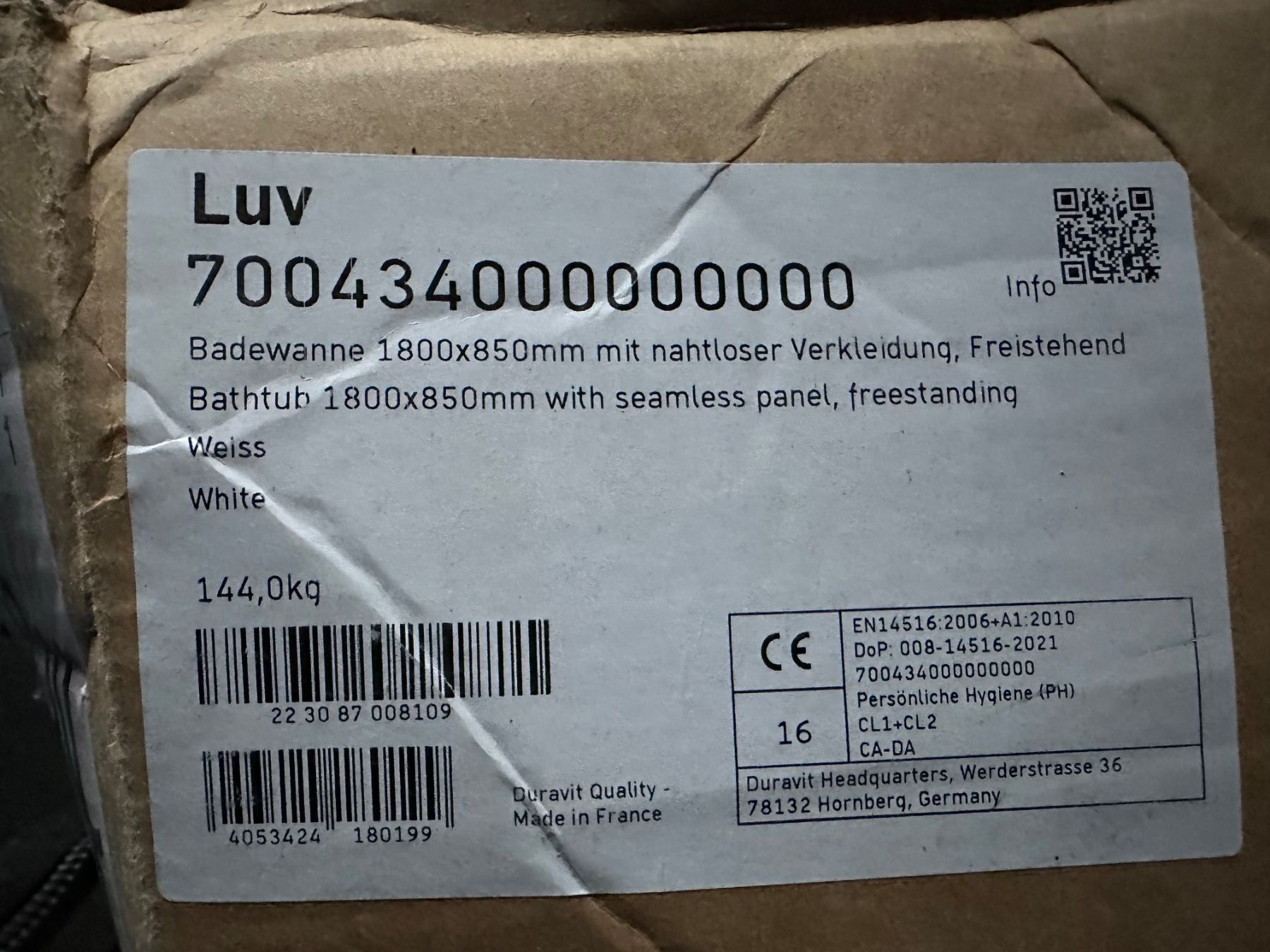 Vasche da bagno: LUV Badewanne Freistehen NEU – Nuovo e nell'imballaggio originale da Brügg BE venduto da TSP02 2